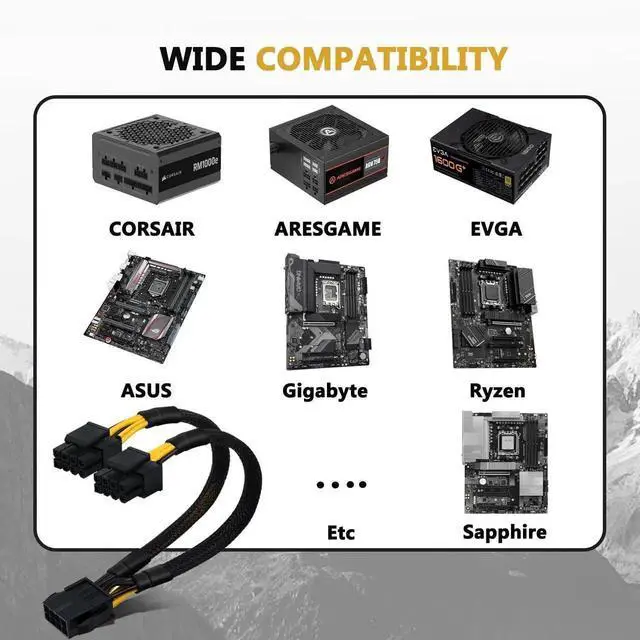 Alt view image 2 of 6 - CPU 8 Pin Splitter Extension Cable, 24cm/9.5 Inch Sleeved EPS Power Adapter Cord, Female to Male Converter for Motherboard CPU Power Supply