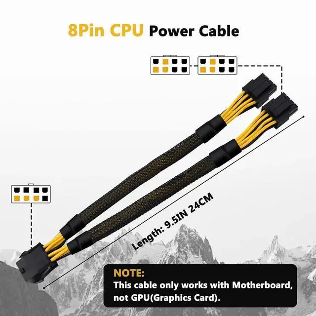 Alt view image 6 of 6 - CPU 8 Pin Splitter Extension Cable, 24cm/9.5 Inch Sleeved EPS Power Adapter Cord, Female to Male Converter for Motherboard CPU Power Supply