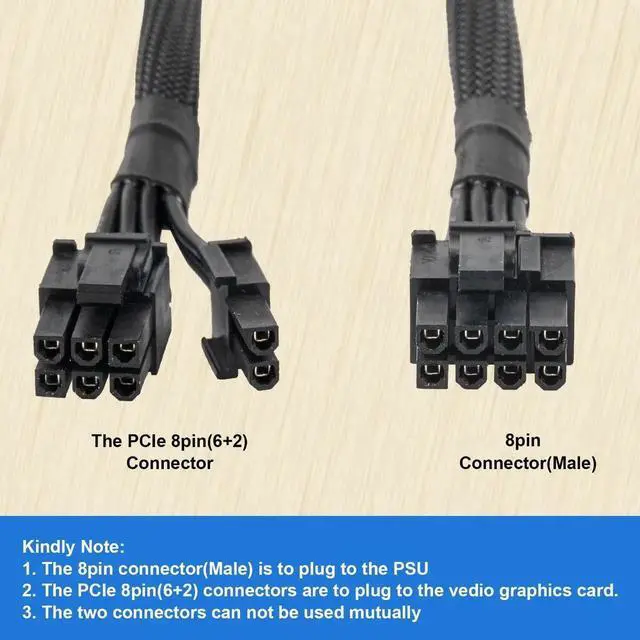 Alt view image 2 of 7 - 25.5 Inch 65cm 18AWG Black 8Pin to 6+2Pin PCIe GPU Modular Power Cable, Male to Male Compatible with Corsair Thermaltake ARESGAME PSU