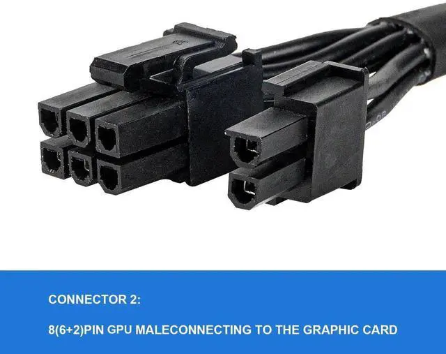 Alt view image 4 of 7 - 25.5 Inch 65cm 18AWG Black 8Pin to 6+2Pin PCIe GPU Modular Power Cable, Male to Male Compatible with Corsair Thermaltake ARESGAME PSU