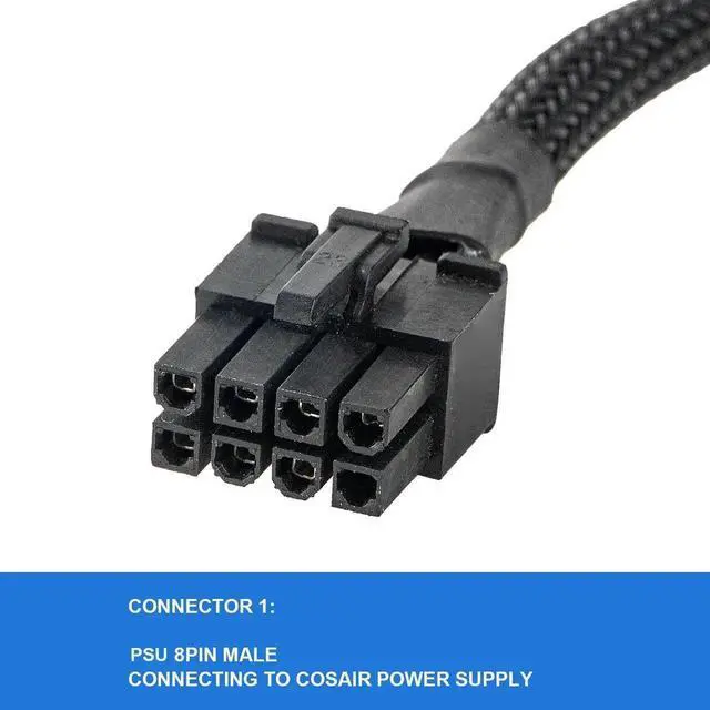 Alt view image 6 of 7 - 25.5 Inch 65cm 18AWG Black 8Pin to 6+2Pin PCIe GPU Modular Power Cable, Male to Male Compatible with Corsair Thermaltake ARESGAME PSU