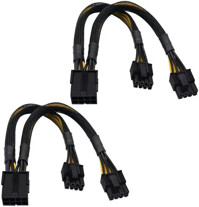 Main image of 2-Pack 8 Pin PCIe Splitter Cable, PCIe 8 Pin Female to Dual 8 Pin (6+2) Male Braided GPU VGA Power Y-Splitter Extension Cable, 9 Inch / 23cm
