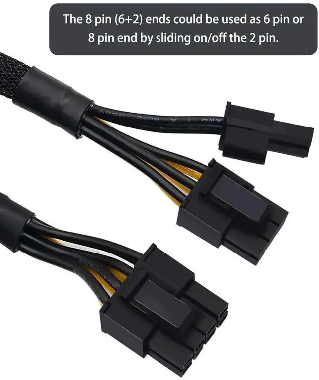 Alt view image 2 of 6 - 2-Pack 8 Pin PCIe Splitter Cable, PCIe 8 Pin Female to Dual 8 Pin (6+2) Male Braided GPU VGA Power Y-Splitter Extension Cable, 9 Inch / 23cm