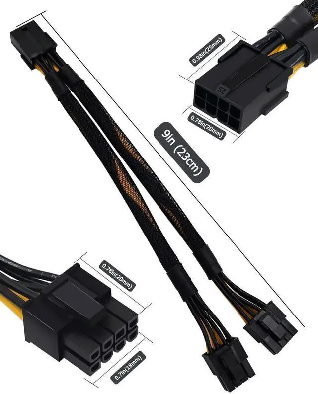 Alt view image 5 of 6 - 2-Pack 8 Pin PCIe Splitter Cable, PCIe 8 Pin Female to Dual 8 Pin (6+2) Male Braided GPU VGA Power Y-Splitter Extension Cable, 9 Inch / 23cm