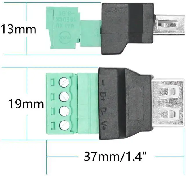 Alt view image 7 of 7 - 2Pcs USB 2.0 A Female to 4 Pin Screw Terminal Adapter, Solderless Quick Connect USB A Converter for Charging and Data Transfer