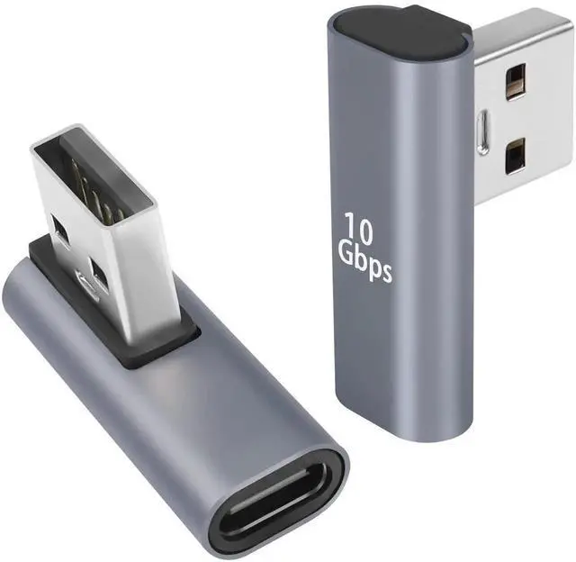 Main image of 2Pcs Left Angle Vertical Bend USB C Adapter, 90° L-Shape USB 3.1 Male to USB C Female Connector, Al Alloy 10Gbps Data 100W Fast Charging for PC Laptop Tablet