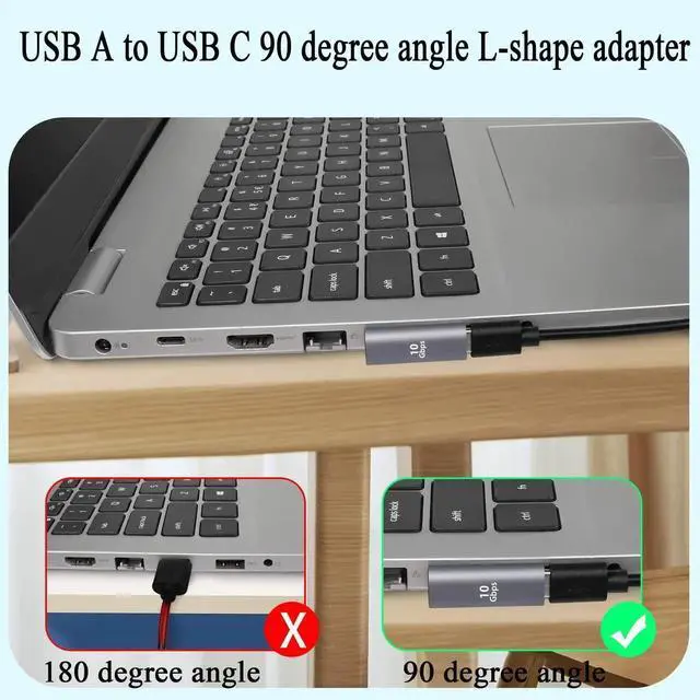 Alt view image 5 of 6 - 2Pcs Left Angle Vertical Bend USB C Adapter, 90° L-Shape USB 3.1 Male to USB C Female Connector, Al Alloy 10Gbps Data 100W Fast Charging for PC Laptop Tablet