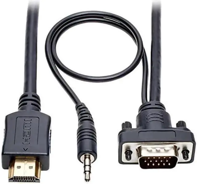 Main image of Active HDMI to VGA + 3.5mm Audio Adapter Cable 15FT, 1080P@60Hz Low Profile HD15 Male to Male Video Audio Converter Cord P566015VGAA