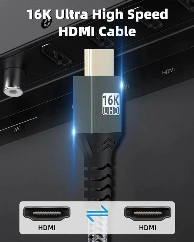 Alt view image 7 of 7 - 16K HDMI 2.2 HDR Cable 0.5M/1.6FT, 96Gbps Ultra High Speed HDMI Cord, Support 16K@60Hz 12K@120Hz 8K@240Hz 4K@480Hz eARC HDCP Compatible with Camera PC Laptop TV Monitor Projector