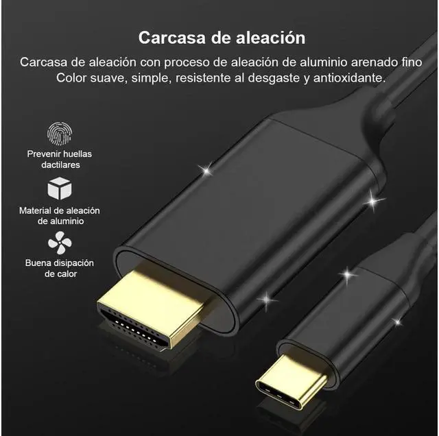 Alt view image 2 of 5 - USB C to HDMI Cable Adapter 6ft 4K@60Hz, Type C to HDMI Cord Thunderbolt 3 Compatible for MacBook Pro, iPad Pro, Samsung S9/S10, Surface Book 2, XPS 13/15, Pixelbook