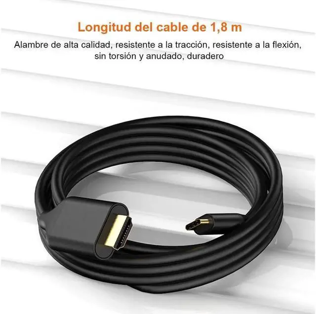 Alt view image 3 of 5 - USB C to HDMI Cable Adapter 6ft 4K@60Hz, Type C to HDMI Cord Thunderbolt 3 Compatible for MacBook Pro, iPad Pro, Samsung S9/S10, Surface Book 2, XPS 13/15, Pixelbook