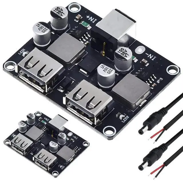 Main image of 2 Pcs DC-DC Buck Converter Step-Down Module, 6-32V to 5V Dual USB QC3.0 QC2.0 Fast Charging Circuit Board with DC Power Cable