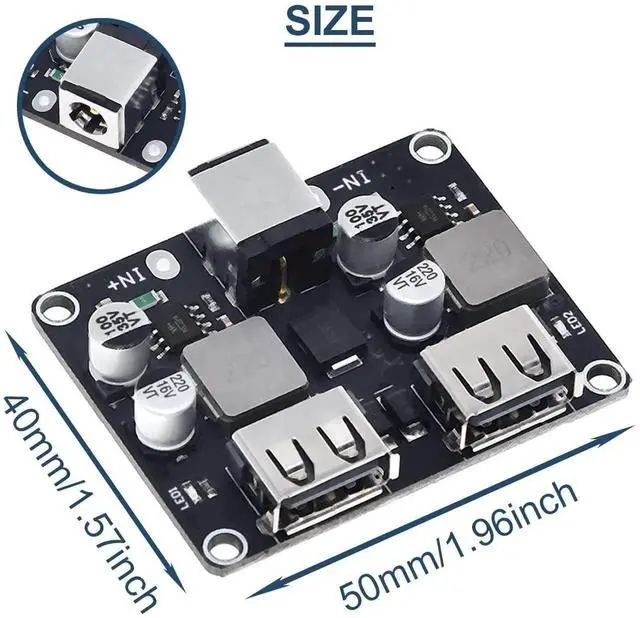 Alt view image 4 of 7 - 2 Pcs DC-DC Buck Converter Step-Down Module, 6-32V to 5V Dual USB QC3.0 QC2.0 Fast Charging Circuit Board with DC Power Cable