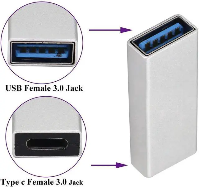 Alt view image 3 of 7 - 2 Pack Silver USB 3.0 A Male to USB C Female Adapter, 5Gbps High Speed Type-C Converter, Support Data Sync & Fast Charging for PC, Power Bank, USB-C Phone and U-Disk