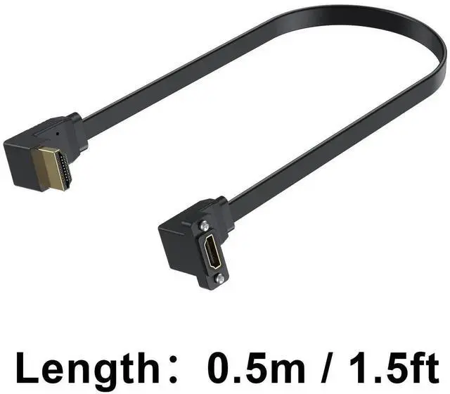 Alt view image 5 of 7 - 1.5ft Flat 90 Degree HDMI Extension Cable, Up Angle Male to Down Angle Female Panel Mount HDMI Cord Supports Ethernet ARC 3D 4K 2160P 1080P for UHD TV PC Xbox