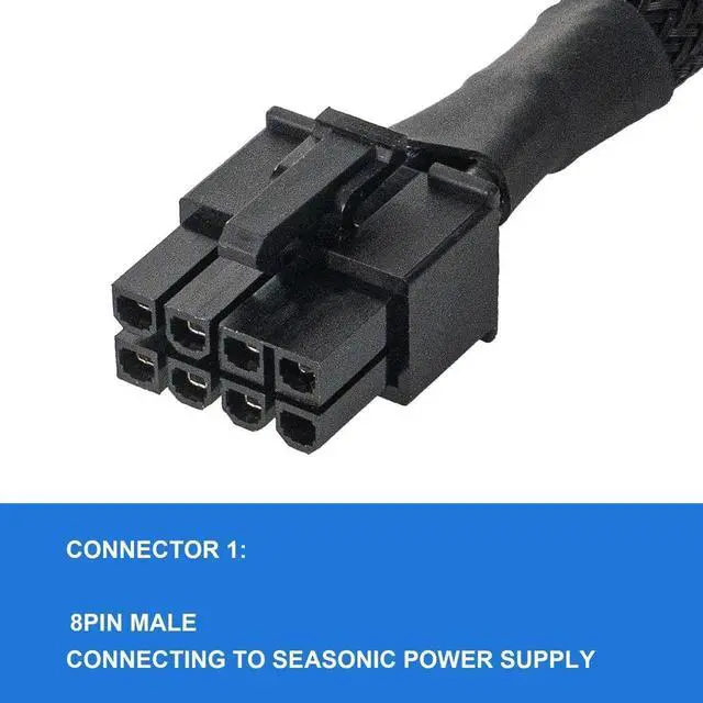 Alt view image 2 of 7 - 65cm Modular PCIe Power Cable Compatible with Seasonic, 8Pin Male to Dual 6+2Pin Male GPU Splitter Cable