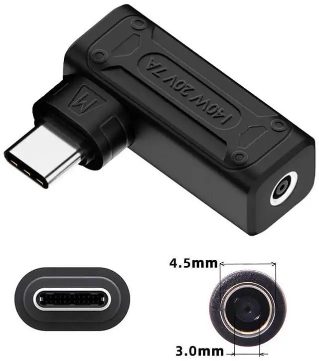 Alt view image 7 of 7 - 90 Degree Angled DC Jack 4.5x3.0mm Input to USB-C Adapter, 100W 140W Power Charging Plug Converter for Laptop Phone