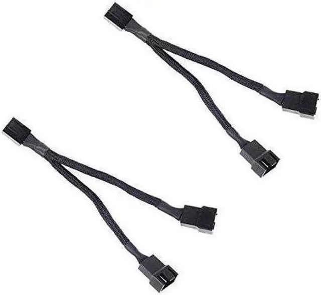 Main image of 2 Pack 1 to 2 PWM Fan Splitter Cable, Black Sleeved 4 Pin PC Cooling Fan Y Splitter Converter Extension Cable