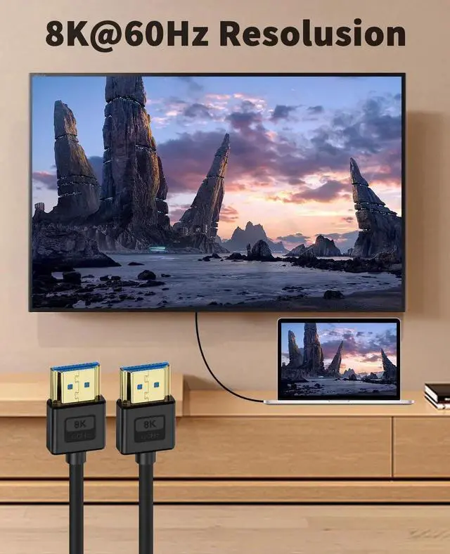 Alt view image 3 of 7 - Ultra Thin Short HDMI 2.1 Cable 1FT, Flexible Slim Soft Silicone 8K HDMI Male to Male Cord, 48Gbps High Speed 8K@60Hz HDR Compatible with PS5, PC, Monitor, Laptop and More