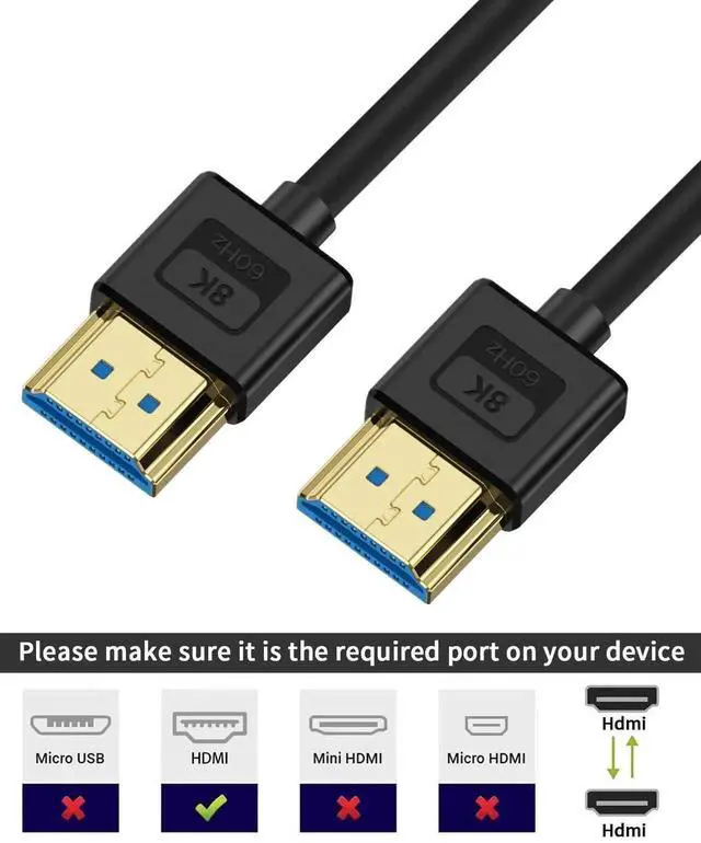 Alt view image 7 of 7 - Ultra Thin Short HDMI 2.1 Cable 1FT, Flexible Slim Soft Silicone 8K HDMI Male to Male Cord, 48Gbps High Speed 8K@60Hz HDR Compatible with PS5, PC, Monitor, Laptop and More