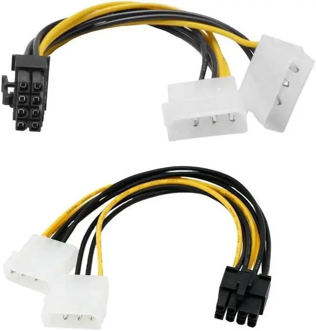 Alt view image 4 of 6 - 6 Inch Dual 4 Pin Molex to 8 Pin PCIe Power Adapter Cable, ATX PSU to PCI Express GPU Video Card Power Converter Cord