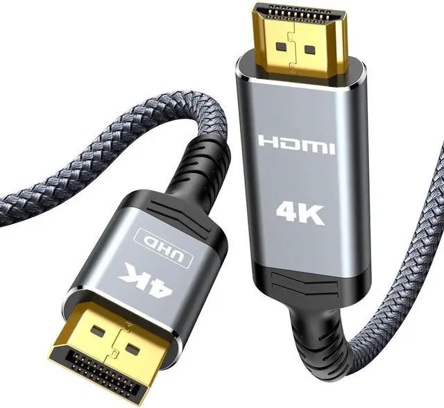 Main image of 3.3ft DisplayPort to HDMI Cable 1.4, Uni-Directional DP Source to HDMI Display Braided Cord Support 4K@30Hz 2K@60Hz 1080P Full HD Grey Compatible with Dell NVIDIA AMD Monitor Projector