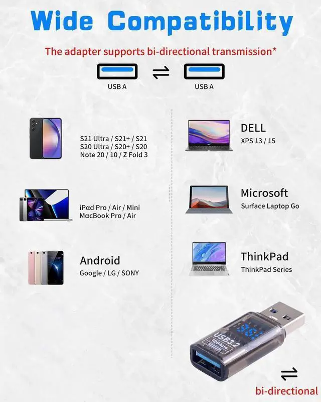Alt view image 2 of 7 - USB 3.2 Extender, 10Gbps Type A Male to Female Extension Adapter Transparent Shell for Hard Drive Keyboard Laptop