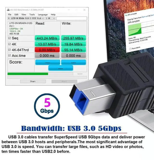 Alt view image 7 of 7 - 2 Pack USB 3.0 Type-B Male to USB 3.0 Type-A Male Female Printer Adapter Kit, 5Gbps Data Extension Converter Plug Black for Disk SSD Camera