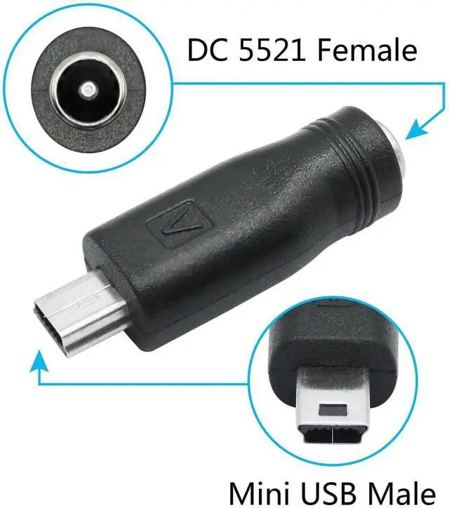 Alt view image 3 of 6 - 4Pcs DC 5.5mm x 2.1mm Female to Mini USB Male Adapter, 5V DC 5521 to Mini USB Power Conversion Connector