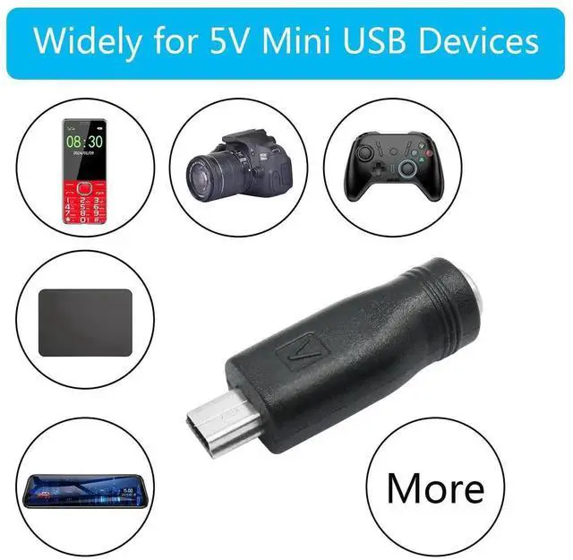 Alt view image 6 of 6 - 4Pcs DC 5.5mm x 2.1mm Female to Mini USB Male Adapter, 5V DC 5521 to Mini USB Power Conversion Connector