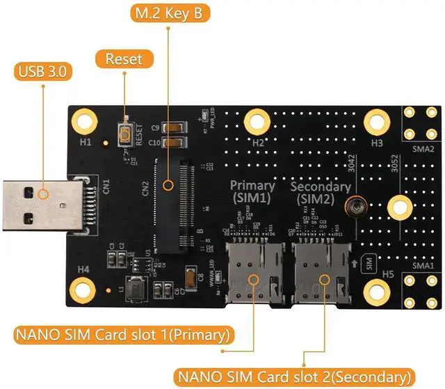 Alt view image 2 of 7 - M.2 NGFF to USB 3.0 Adapter Card, 3042/3052 NGFF M.2 to USB 3.0 Converter with Nano SIM Slot for 3G 4G 5G Module
