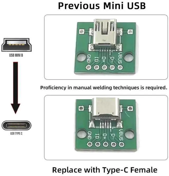Alt view image 4 of 7 - 5Pcs/Lot Type-C Female Socket DIY Solder Connector, Replacement SMT Type for Mini-USB 5Pin Female, DC 5V Power Supply Port
