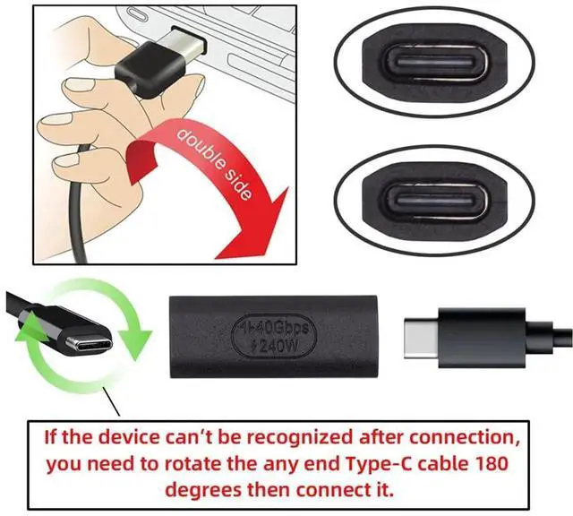 Alt view image 4 of 7 - USB4 Straight 240W Power Extension Adapter, 40Gbps Type C Female to Female 8K Video Converter Compatible with NS Phone Laptop
