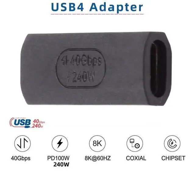 Alt view image 7 of 7 - USB4 Straight 240W Power Extension Adapter, 40Gbps Type C Female to Female 8K Video Converter Compatible with NS Phone Laptop