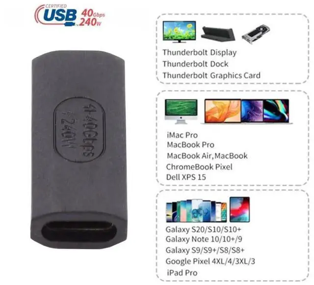 Alt view image 5 of 7 - USB4 Straight 240W Power Extension Adapter, 40Gbps Type C Female to Female 8K Video Converter Compatible with NS Phone Laptop