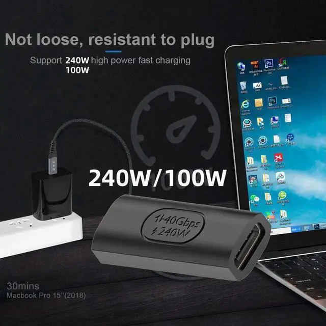 Alt view image 6 of 7 - USB4 Straight 240W Power Extension Adapter, 40Gbps Type C Female to Female 8K Video Converter Compatible with NS Phone Laptop