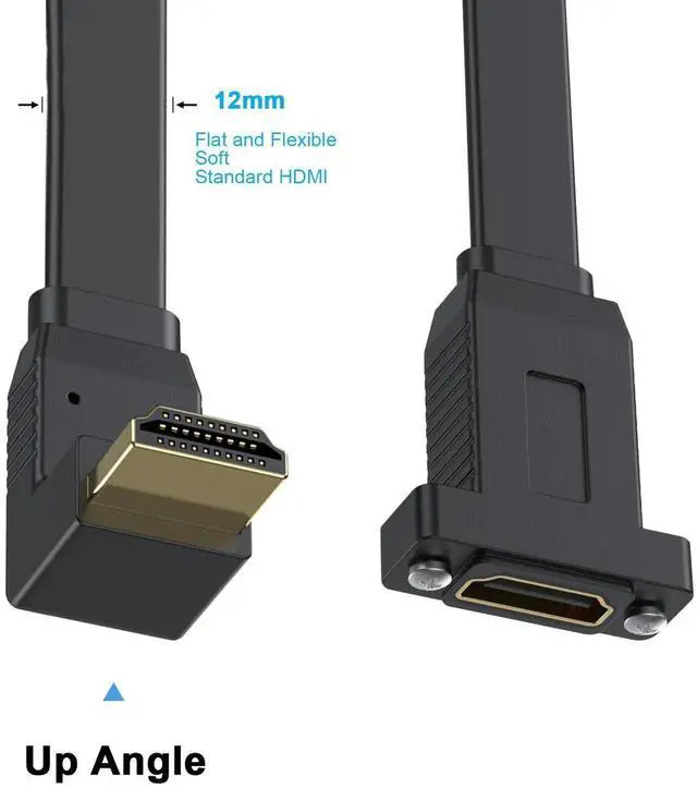 Alt view image 4 of 7 - 1.5ft Flat HDMI Extension Cable, 90 Degree Up Angle Male to Female HDMI Panel Mount Extender with Screws, 18Gbps Ethernet Support 4K@60Hz 3D 2160p Compatible with UHD TV PS4 PS3