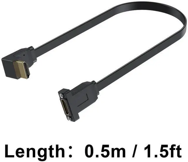 Alt view image 5 of 7 - 1.5ft Flat HDMI Extension Cable, 90 Degree Up Angle Male to Female HDMI Panel Mount Extender with Screws, 18Gbps Ethernet Support 4K@60Hz 3D 2160p Compatible with UHD TV PS4 PS3