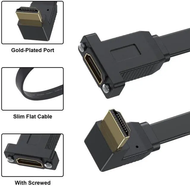 Alt view image 7 of 7 - 1.5ft Flat HDMI Extension Cable, 90 Degree Up Angle Male to Female HDMI Panel Mount Extender with Screws, 18Gbps Ethernet Support 4K@60Hz 3D 2160p Compatible with UHD TV PS4 PS3