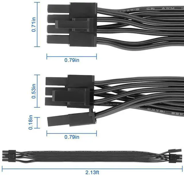 Alt view image 6 of 6 - 25.6 Inch 18AWG Flat PCIe 8Pin to 6+2Pin GPU Power Extension Cable, Modular PSU Cord for Corsair Thermaltake ARESGAME Power Supply