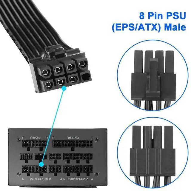 Alt view image 4 of 6 - 25.6 Inch 18AWG Flat PCIe 8Pin to 6+2Pin GPU Power Extension Cable, Modular PSU Cord for Corsair Thermaltake ARESGAME Power Supply