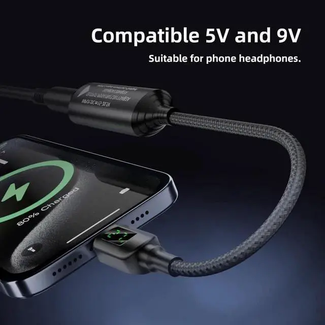 Alt view image 2 of 7 - DC 5.5x2.5mm to USB-C 140W Smart LED Display Charging Cable, 21CM PD Voltage Adjustable Power Cord 5V/9V/20V 7A for Laptop Phone