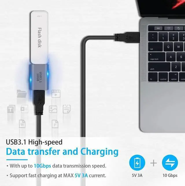 Alt view image 3 of 7 - 1-Pack USB C to A Adapter 10Gbps, USB 3.1 Gen2 Type C Female to USB A Female Double-Side Transmission Converter Compatible with iPhone MacBook Pro Galaxy
