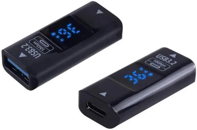 Main image of 2-Pack USB 3.2 USB A to USB C Adapter, 10Gbps Type A Female to Type C Female Coupler with Digital Display, Bidirectional Transmission Real-Time Voltage Current Monitor for Phone MacBook PC