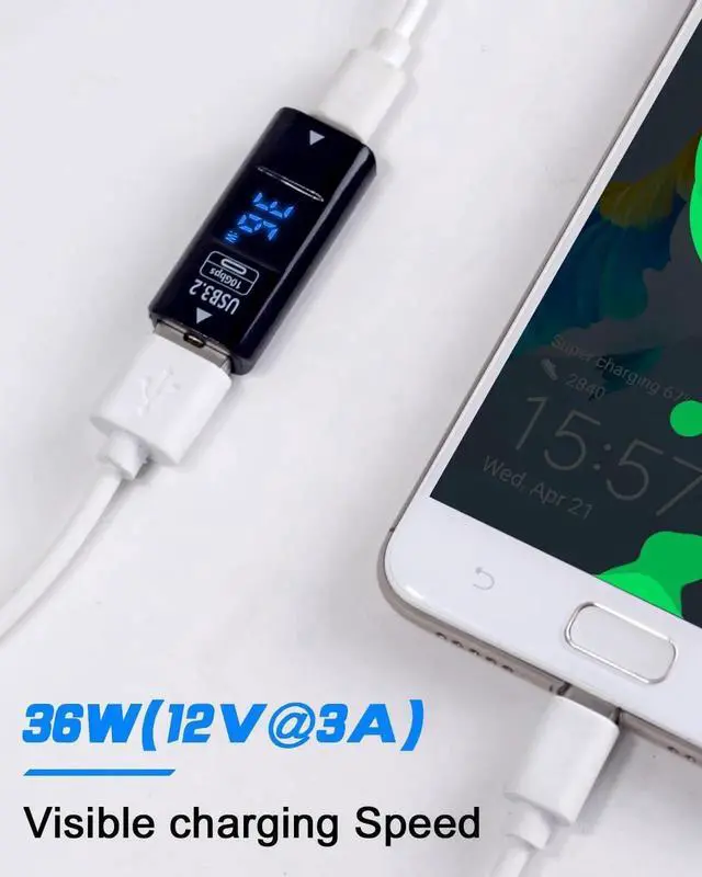 Alt view image 2 of 7 - 2-Pack USB 3.2 USB A to USB C Adapter, 10Gbps Type A Female to Type C Female Coupler with Digital Display, Bidirectional Transmission Real-Time Voltage Current Monitor for Phone MacBook PC
