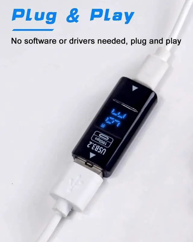 Alt view image 3 of 7 - 2-Pack USB 3.2 USB A to USB C Adapter, 10Gbps Type A Female to Type C Female Coupler with Digital Display, Bidirectional Transmission Real-Time Voltage Current Monitor for Phone MacBook PC