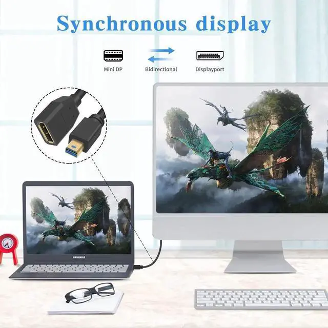 Alt view image 5 of 7 - 8K Mini DisplayPort to DisplayPort 1.4 Extension Cable 1FT/30cm, Mini DP Male to DP Female Extender Cord, Bi-Directional Transmission for Laptop PC Gaming Monitor