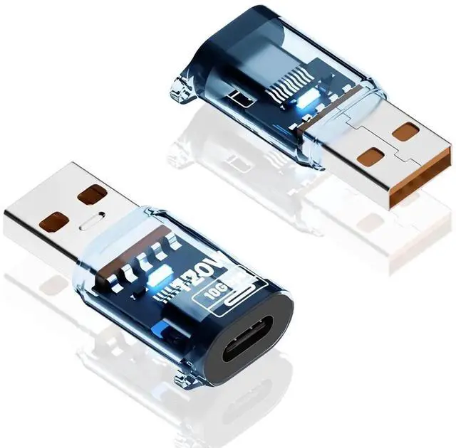 Main image of 10Gbps USB C Female to USB A Male Adapter, 120W USB 3.2 Type C to Type A OTG Charger Converter, Transparent Blue Design Compatible with iPhone 11-15 Pro Max, Galaxy S20 S22 S23 and Earphones