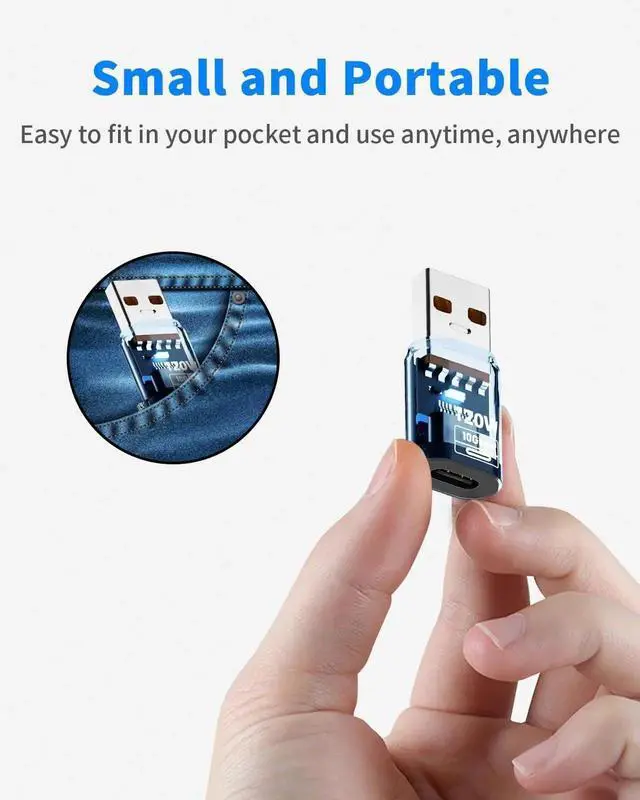 Alt view image 3 of 7 - 10Gbps USB C Female to USB A Male Adapter, 120W USB 3.2 Type C to Type A OTG Charger Converter, Transparent Blue Design Compatible with iPhone 11-15 Pro Max, Galaxy S20 S22 S23 and Earphones