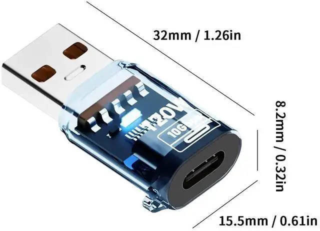 Alt view image 7 of 7 - 10Gbps USB C Female to USB A Male Adapter, 120W USB 3.2 Type C to Type A OTG Charger Converter, Transparent Blue Design Compatible with iPhone 11-15 Pro Max, Galaxy S20 S22 S23 and Earphones